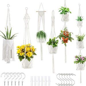 Macrame Plant Hangers, 6Pack Hanging Planters for Indoor Plants w/ 6 Set Hangers